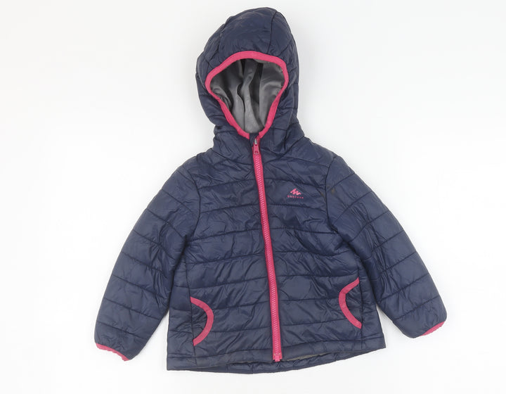 Girls Blue Decathlon Puffer Jacket, Hooded, Size 2-3 Years