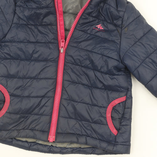 Girls Blue Decathlon Puffer Jacket, Hooded, Size 2-3 Years