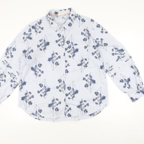 White Stuff Women's Blue Floral Cotton Blouse UK 18