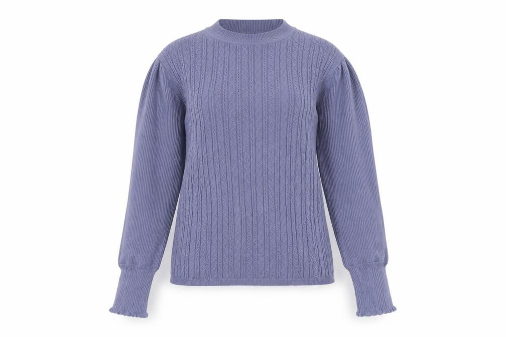 Front view of Marks & Spencer Women's Blue Pullover, size 12, Cable-Knit