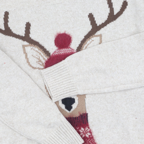 Fat Face Women's Beige Deer Sweater UK 12 Christmas Jumper