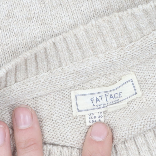 Fat Face Women's Beige Deer Sweater UK 12 Christmas Jumper