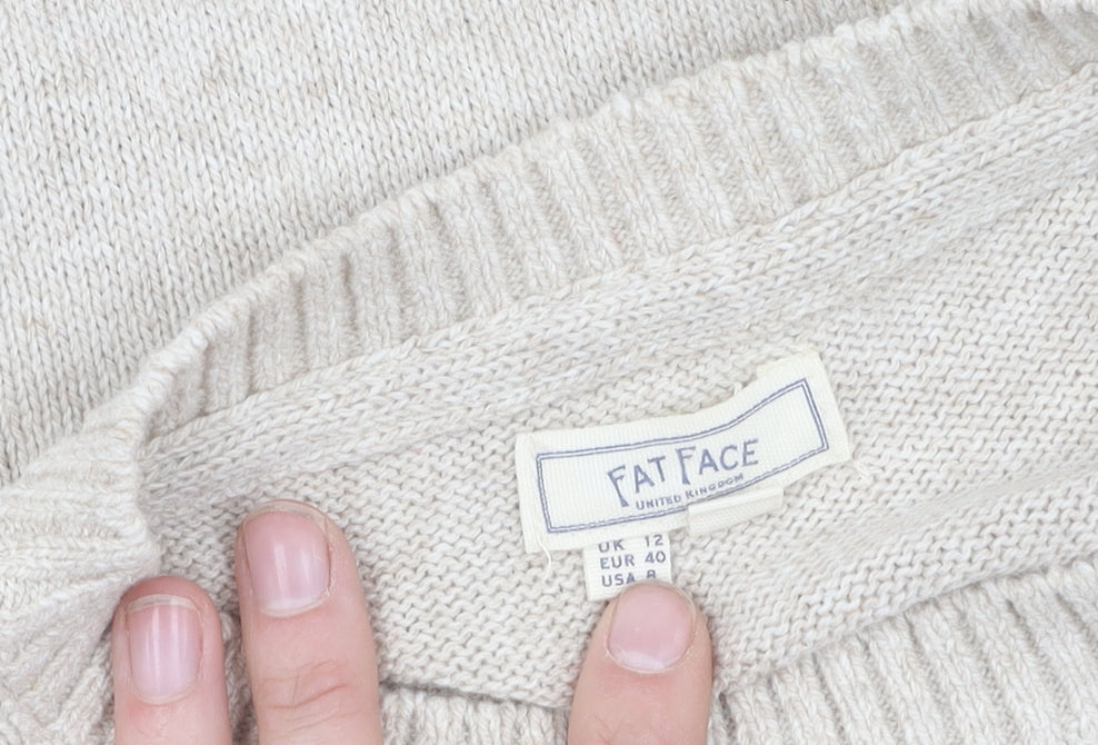 Fat Face Women's Beige Deer Sweater UK 12 Christmas Jumper