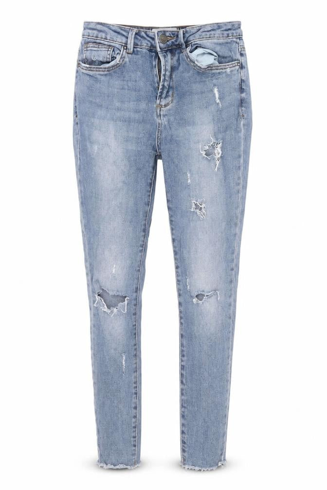 Front view of New Look Women's Blue Skinny Distressed Jeans, size 8