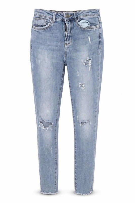Front view of New Look Women's Blue Skinny Distressed Jeans, size 8