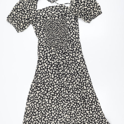 H&M Women's Black A-Line Floral Dress M