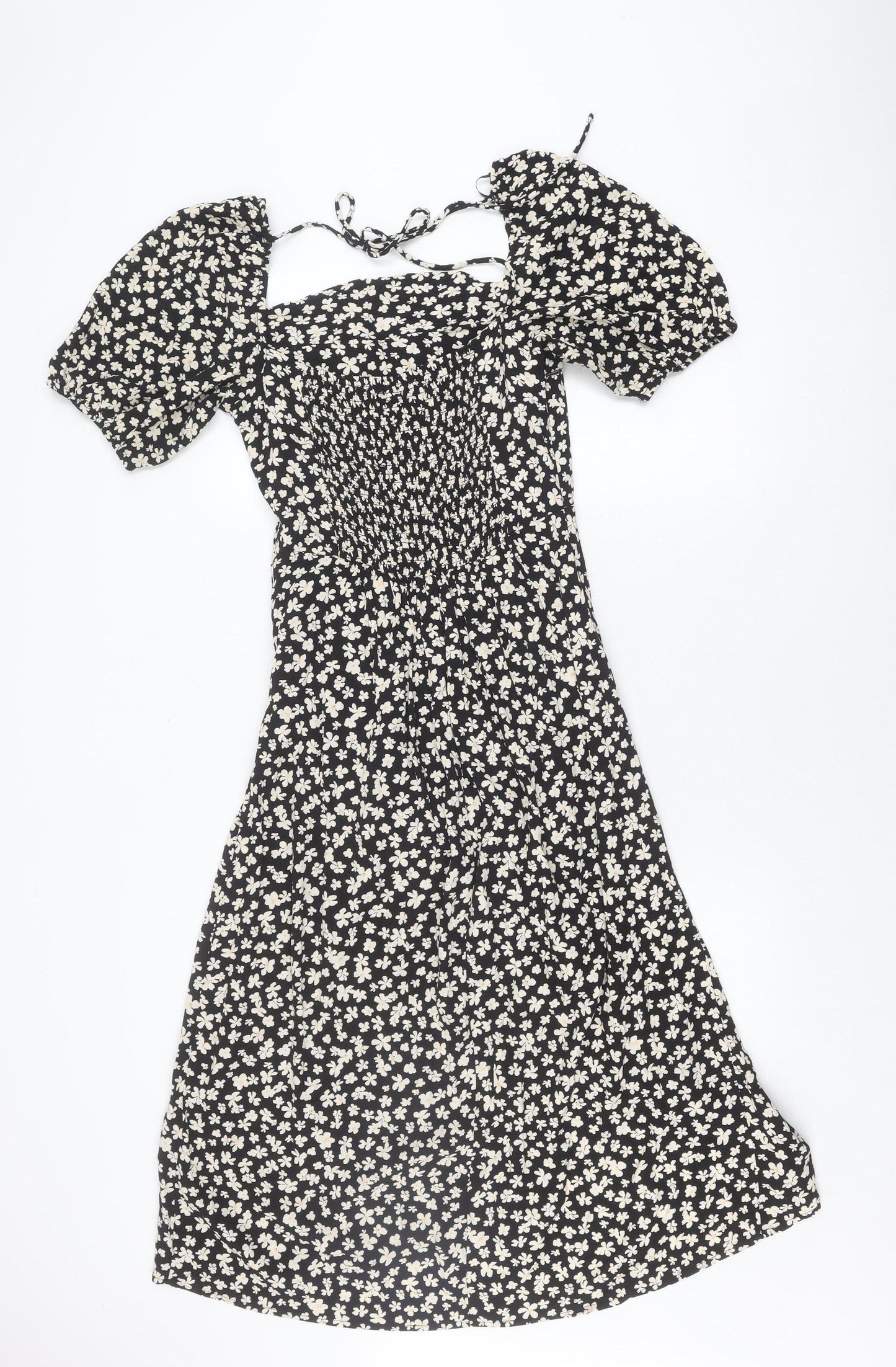 H&M Women's Black A-Line Floral Dress M