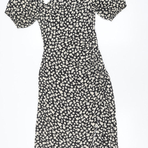 H&M Women's Black A-Line Floral Dress M