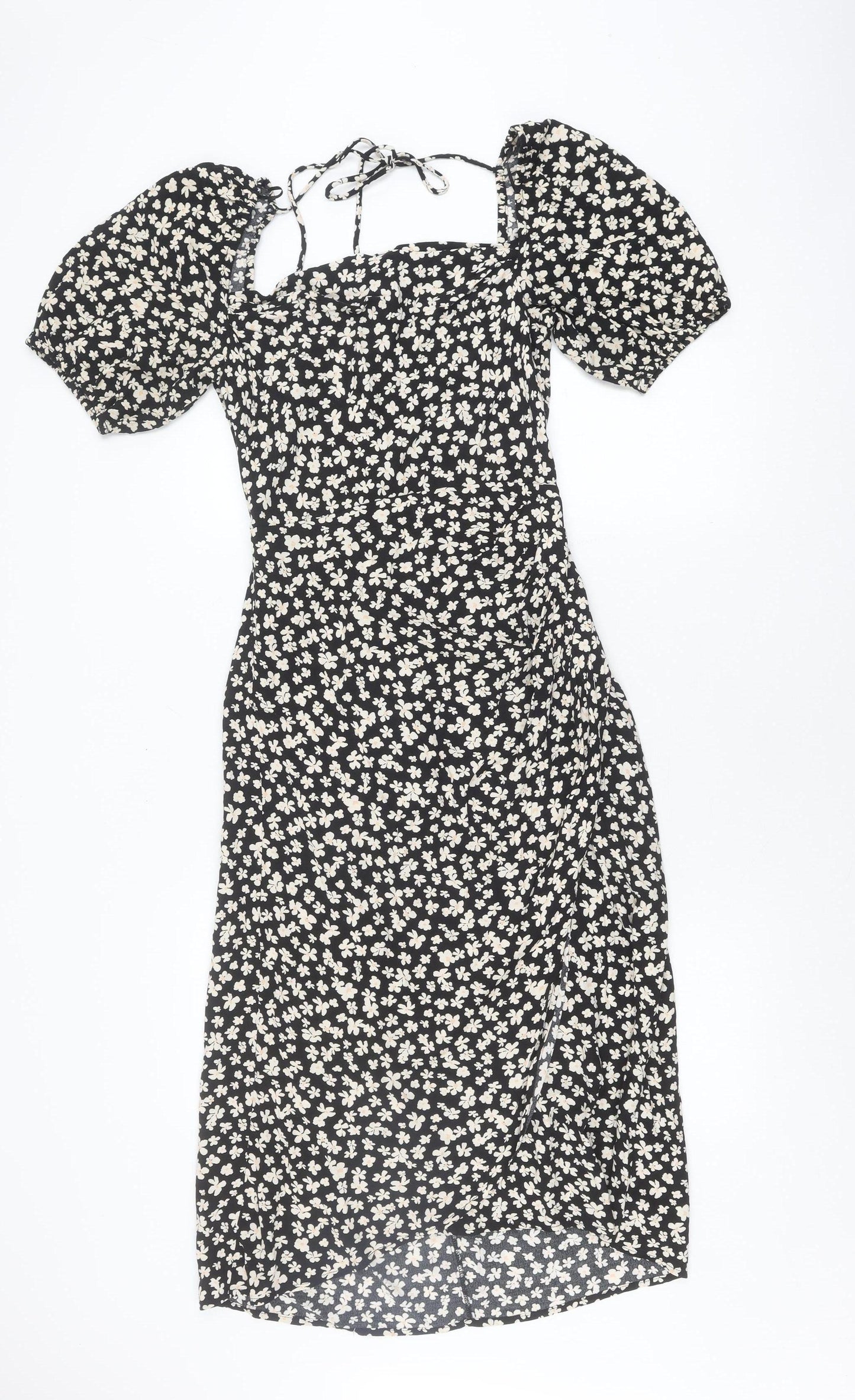 H&M Women's Black A-Line Floral Dress M