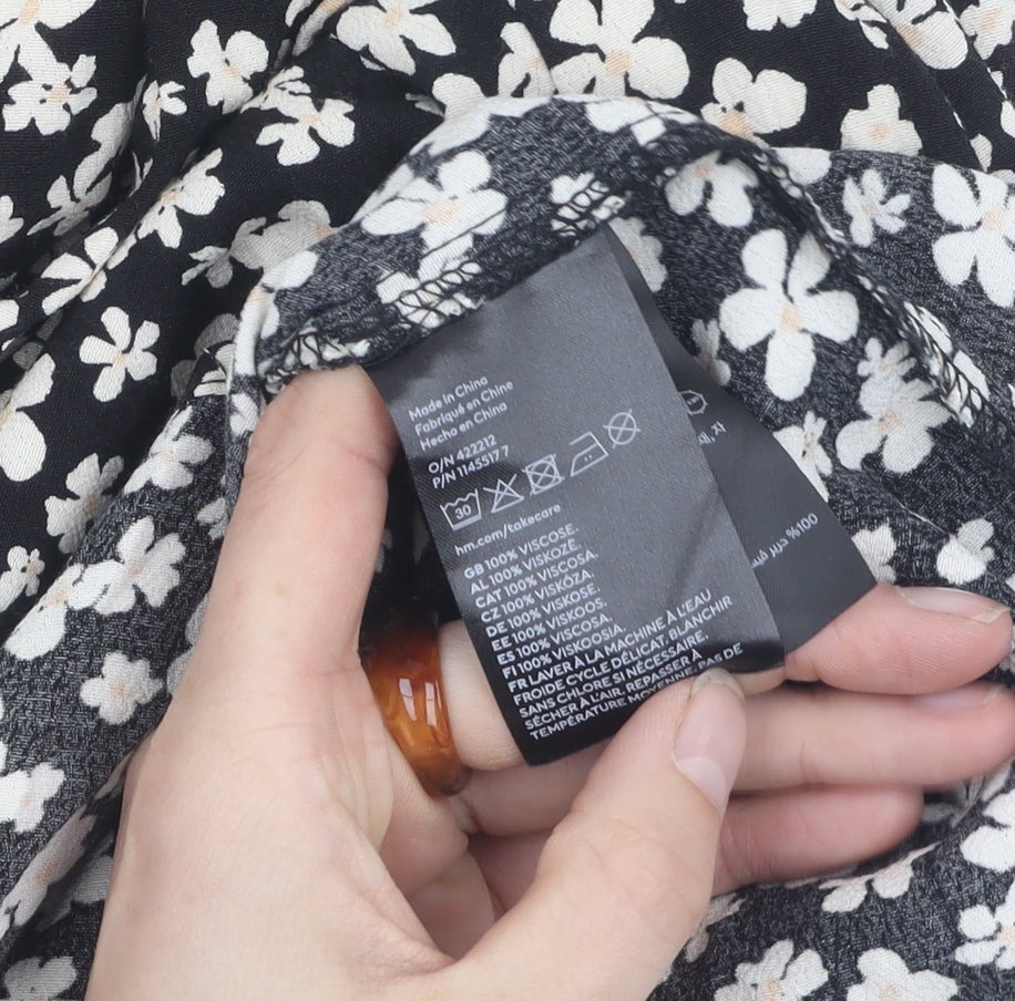 H&M Women's Black A-Line Floral Dress M