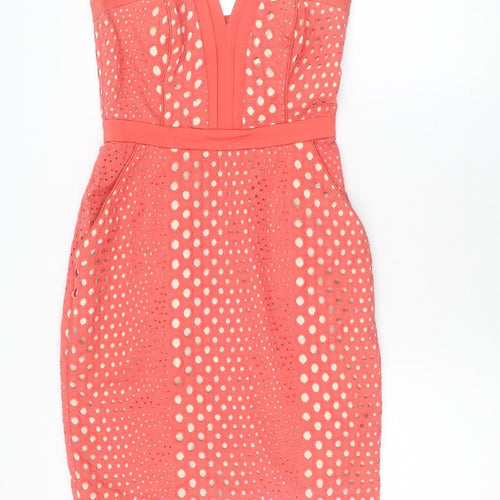 Warehouse Women's Red Cotton Eyelet Sheath Dress Size 8