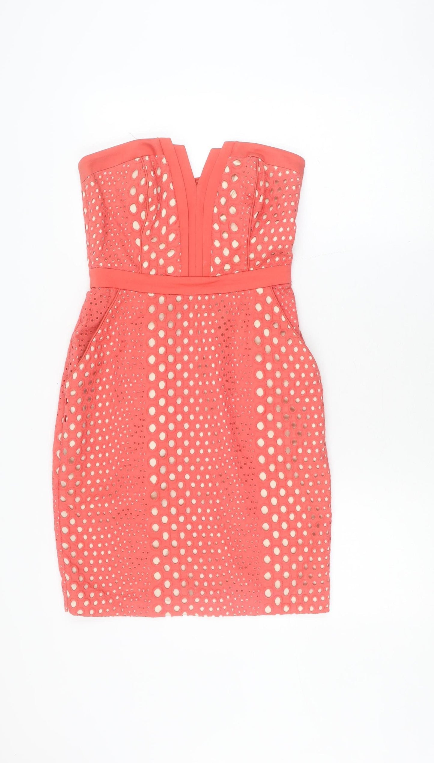 Warehouse Women's Red Cotton Eyelet Sheath Dress Size 8