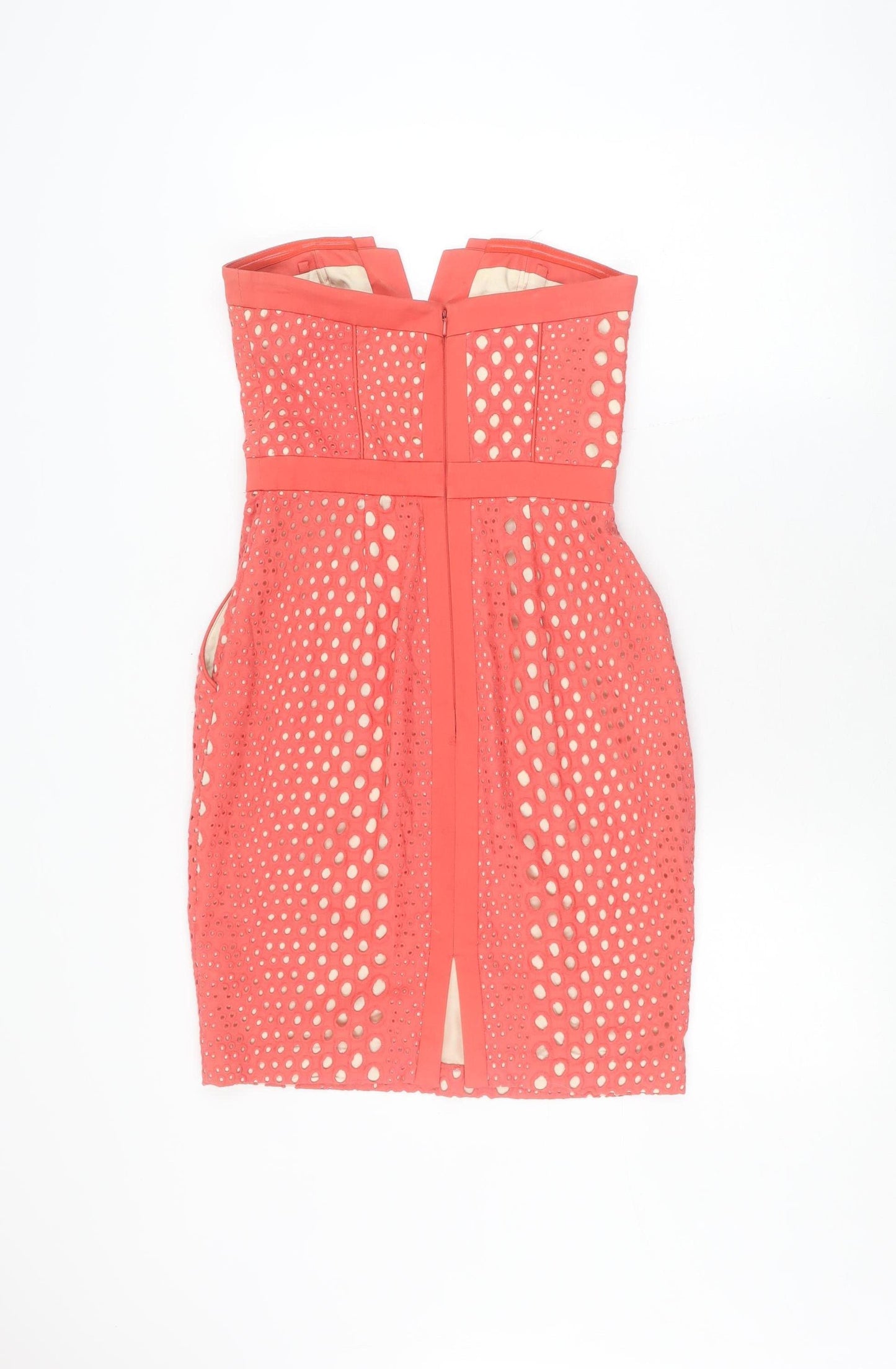 Warehouse Women's Red Cotton Eyelet Sheath Dress Size 8