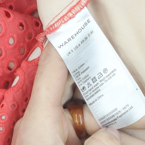 Warehouse Women's Red Cotton Eyelet Sheath Dress Size 8