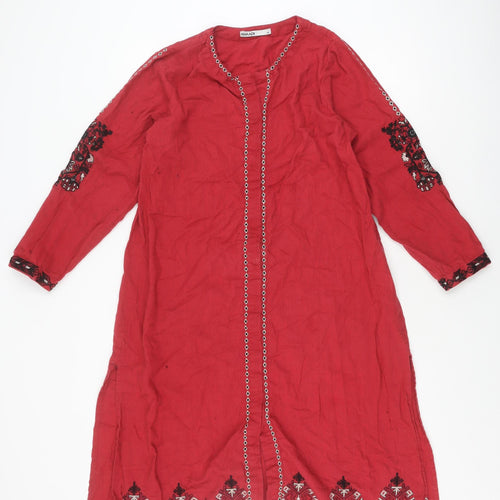 Khaadi Women’s Red Embroidered Cotton Dress Size 10