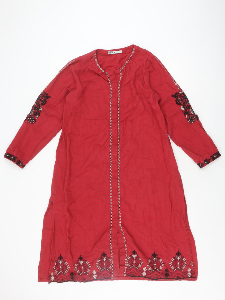 Khaadi Women’s Red Embroidered Cotton Dress Size 10