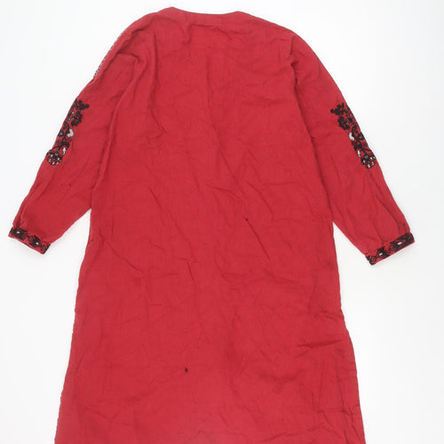 Khaadi Women’s Red Embroidered Cotton Dress Size 10
