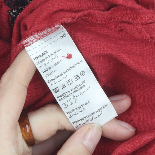 Khaadi Women’s Red Embroidered Cotton Dress Size 10