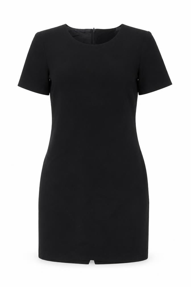 Front view of C&A Women's Black Sheath Dress, size 8, Wool