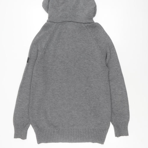 Firetrap Men's Grey Henley Jumper L Size Hooded Cotton