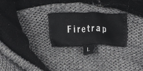 Firetrap Men's Grey Henley Jumper L Size Hooded Cotton