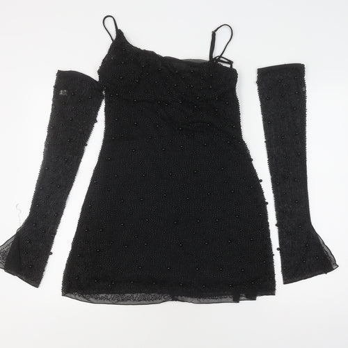 Oh Polly Black Bodycon Mini Dress - Size 12, Party Ready