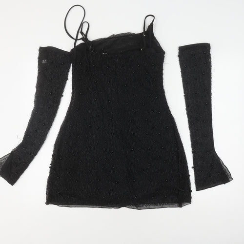 Oh Polly Black Bodycon Mini Dress - Size 12, Party Ready