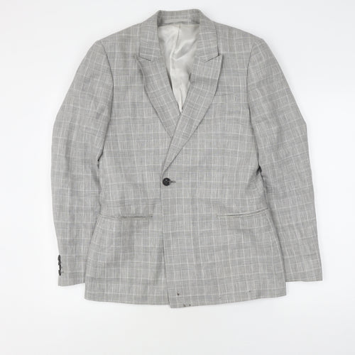 Topman Men's Grey Check Double-Breasted Blazer 36R