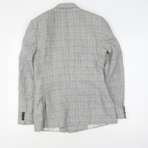 Topman Men's Grey Check Double-Breasted Blazer 36R