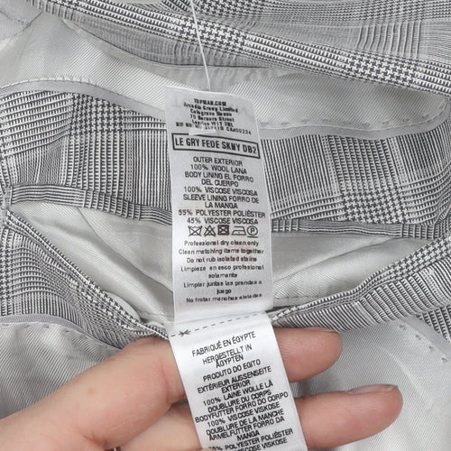 Topman Men's Grey Check Double-Breasted Blazer 36R