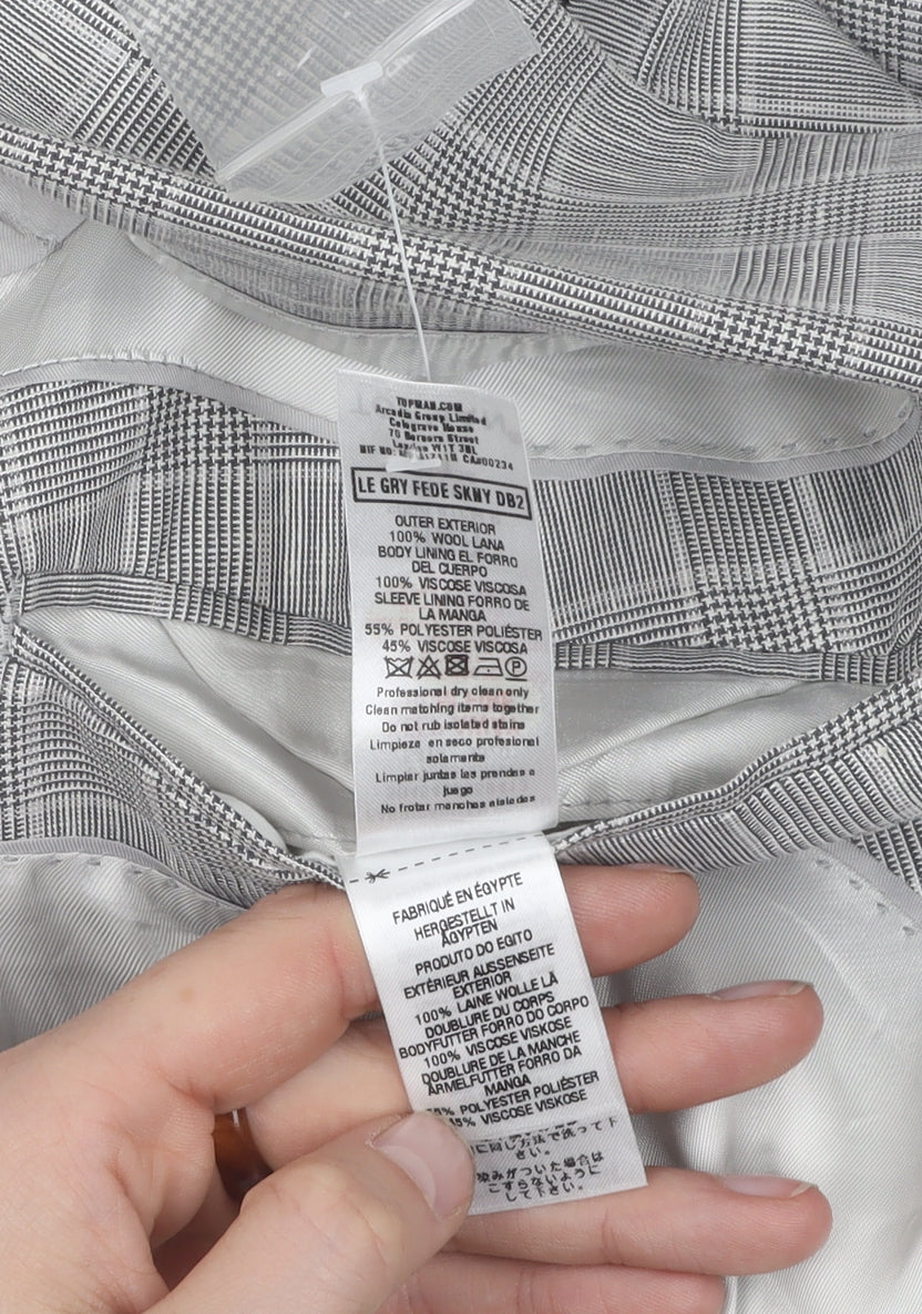 Topman Men's Grey Check Double-Breasted Blazer 36R