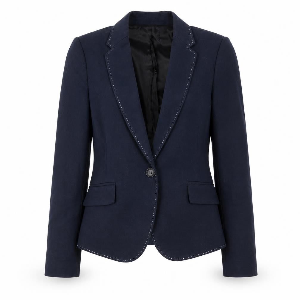 Front view of Mango Women's Blue Cotton Blazer, size 6