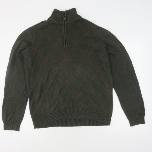 BHS Men's Green Argyle High Neck Pullover Jumper M