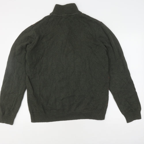BHS Men's Green Argyle High Neck Pullover Jumper M