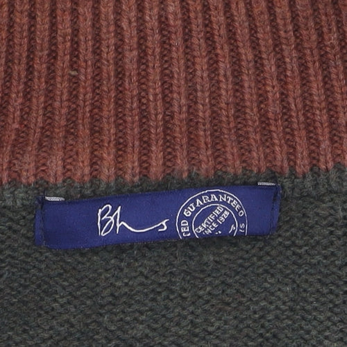 BHS Men's Green Argyle High Neck Pullover Jumper M