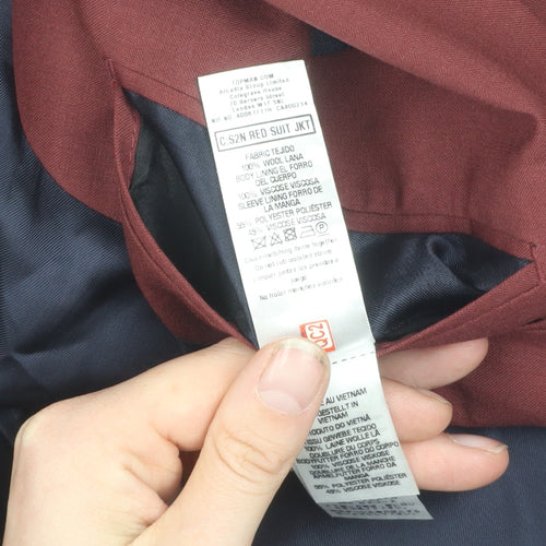 Topman Men's Red Suit Jacket 36, Notch Lapel, Inner Pockets