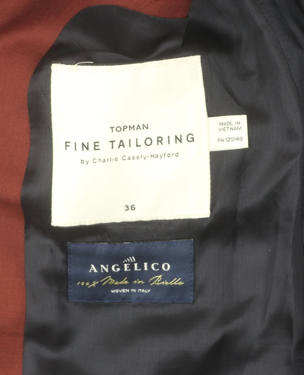 Topman Men's Red Suit Jacket 36, Notch Lapel, Inner Pockets