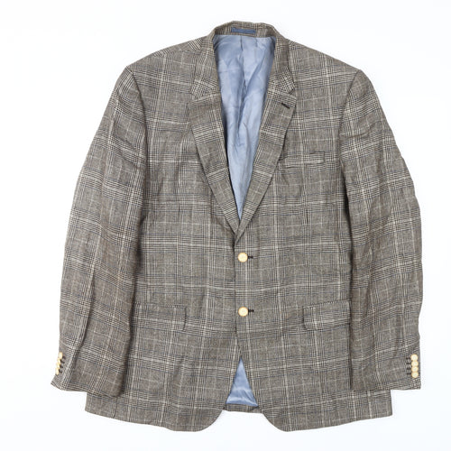 Marks and Spencer Men's Grey Check Blazer - 44 Long
