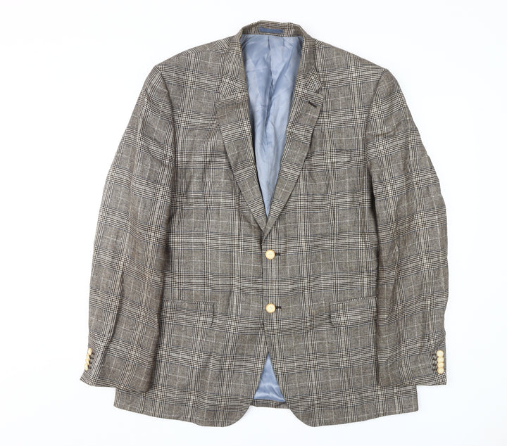 Marks and Spencer Men's Grey Check Blazer - 44 Long