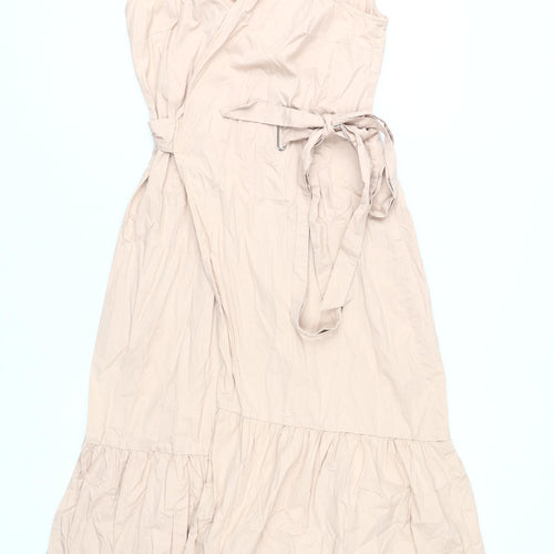 Warehouse Women's Beige Sleeveless Wrap Dress Size 12