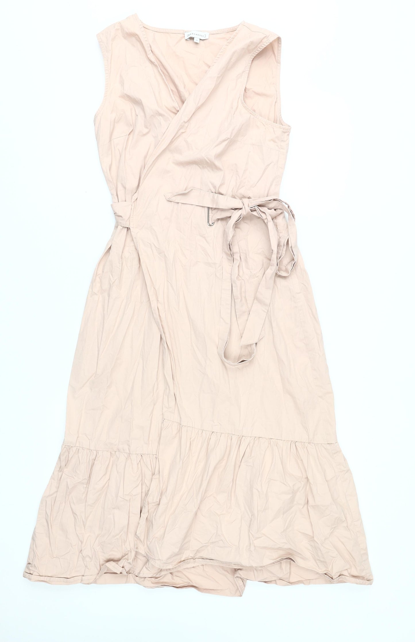 Warehouse Women's Beige Sleeveless Wrap Dress Size 12