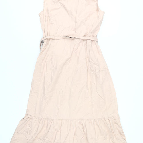 Warehouse Women's Beige Sleeveless Wrap Dress Size 12