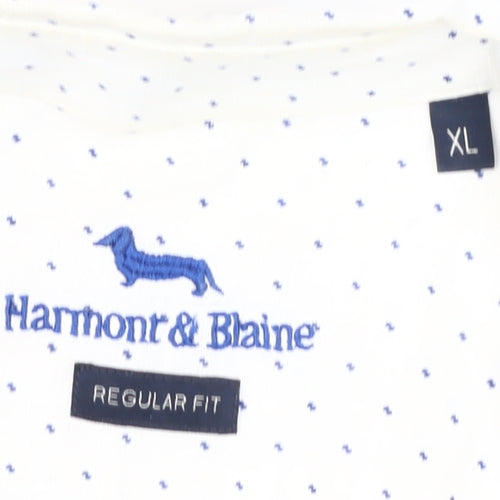 Harmont & Blaine Men's XL White Polka Dot Shirt