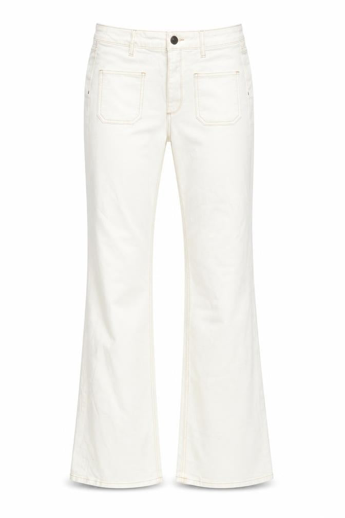 Front view of BDG Women's White Flared Jeans, size L, Cotton Blend