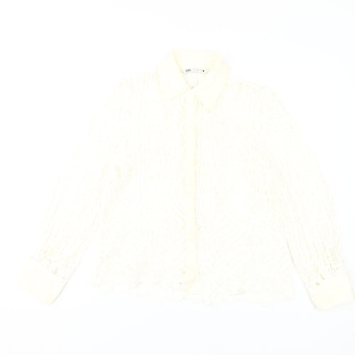 Zara Women's Ivory Lace Button-Up Shirt Size 12