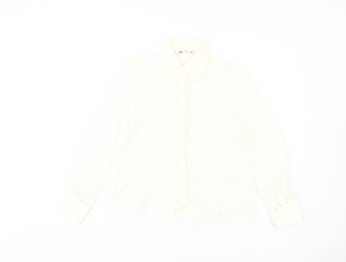 Zara Women's Ivory Lace Button-Up Shirt Size 12