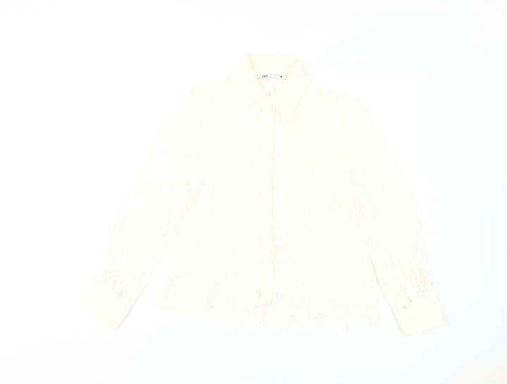 Zara Women's Ivory Lace Button-Up Shirt Size 12