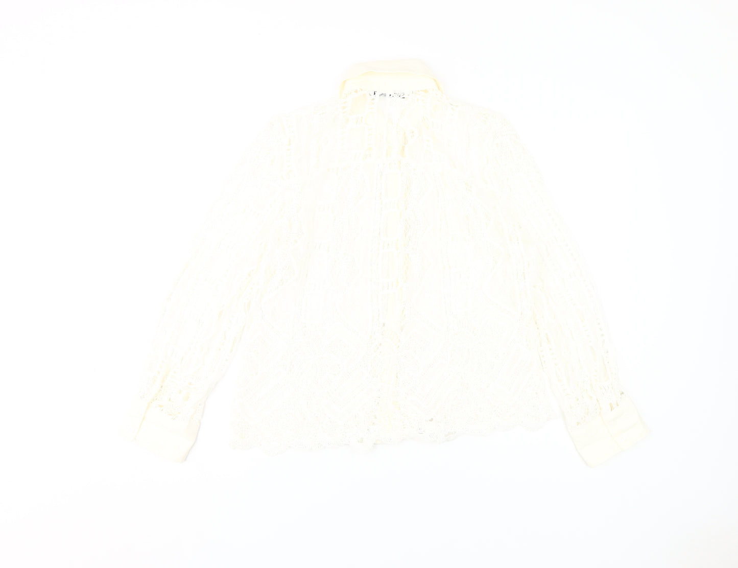 Zara Women's Ivory Lace Button-Up Shirt Size 12