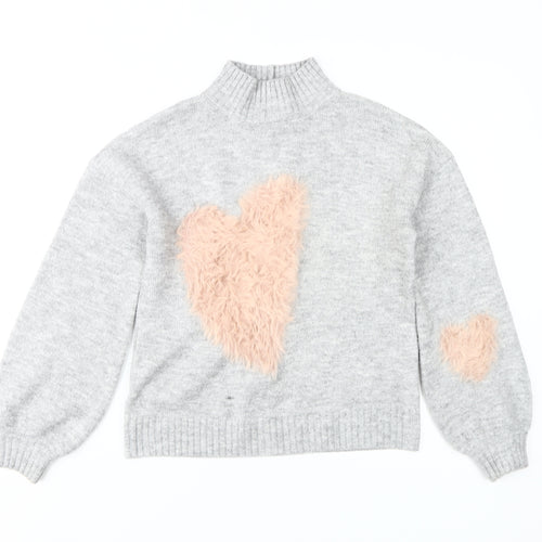 Next Women's Grey XS Pullover Jumper with Heart Accents