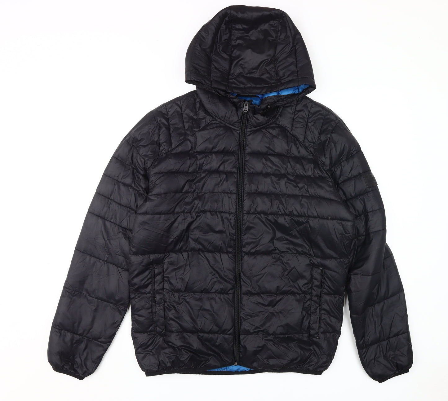 Jack & Jones Men's Black Puffer Jacket L Hooded